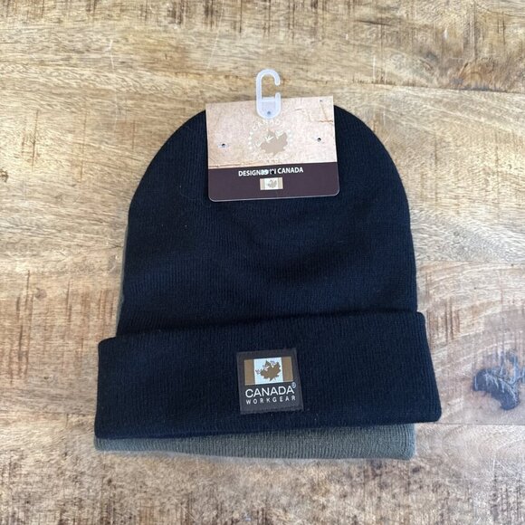 Canada Work Gear Beanie Knit Stocking Cap Hats 2 Pack Green Black NWT Winter - Picture 4 of 6
